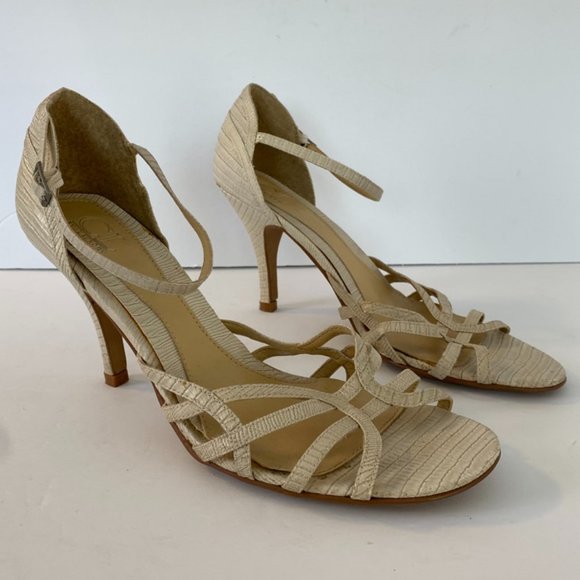 CL by Laundry Shoes - CL By Laundry Beige Snakeskin Strappy Heeled Sandals